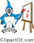 Vector Illustration of a Cartoon Blue Jay Mascot Painting a Canvas by Mascot Junction