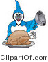 Vector Illustration of a Cartoon Blue Jay Mascot Serving a Thanksgiving Turkey by Mascot Junction