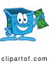 Vector Illustration of a Cartoon Blue Recycle Bin Mascot Holding Cash Money by Mascot Junction