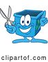 Vector Illustration of a Cartoon Blue Recycle Bin Mascot Holding up a Finger and Scissors by Mascot Junction