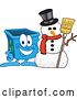 Vector Illustration of a Cartoon Blue Recycle Bin Mascot with a Christmas Snowman by Mascot Junction