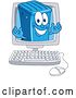 Vector Illustration of a Cartoon Blue Rolling Trash Can Bin Mascot Emerging from a Computer Screen by Mascot Junction