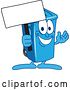 Vector Illustration of a Cartoon Blue Rolling Trash Can Bin Mascot Holding a Blank Sign by Mascot Junction