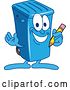 Vector Illustration of a Cartoon Blue Rolling Trash Can Bin Mascot Holding a Pencil by Mascot Junction