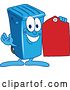 Vector Illustration of a Cartoon Blue Rolling Trash Can Bin Mascot Holding a Red Price Tag by Mascot Junction