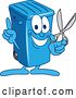 Vector Illustration of a Cartoon Blue Rolling Trash Can Bin Mascot Holding up a Finger and Scissors by Mascot Junction