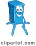 Vector Illustration of a Cartoon Blue Rolling Trash Can Bin Mascot Sitting by Mascot Junction