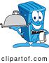 Vector Illustration of a Cartoon Blue Rolling Trash Can Bin Mascot Waiter Holding a Cloche Platter by Mascot Junction