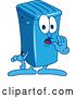 Vector Illustration of a Cartoon Blue Rolling Trash Can Bin Mascot Whispering by Mascot Junction