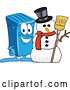 Vector Illustration of a Cartoon Blue Rolling Trash Can Bin Mascot with a Christmas Snowman by Mascot Junction