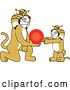 Vector Illustration of a Cartoon Bobcat Mascot Giving a Ball to a Cub, Symbolizing Compassion by Mascot Junction