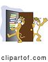Vector Illustration of a Cartoon Bobcat Mascot Holding a Door for Another Carrying Books, Symbolizing Compassion by Mascot Junction