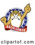 Vector Illustration of a Cartoon Bobcat Mascot Holding up a Finger in an Excellence Badge by Mascot Junction