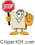 Vector Illustration of a Cartoon Bread Mascot Holding a Stop Sign with One Hand out by Mascot Junction