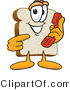 Vector Illustration of a Cartoon Bread Mascot Pointing to a Red Telephone Receiver by Mascot Junction