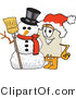 Vector Illustration of a Cartoon Bread Mascot Wearing a Santa Hat and Standing with Frosty the Snowman on Christmas by Mascot Junction