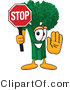 Vector Illustration of a Cartoon Broccoli Mascot Holding up a Stop Sign by Mascot Junction