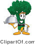 Vector Illustration of a Cartoon Broccoli Mascot Serving a Dinner Platter While Waiting Tables in a Restaurant by Mascot Junction