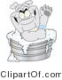 Vector Illustration of a Cartoon Bulldog Mascot Bathing in a Metal Tub by Mascot Junction