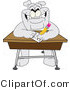 Vector Illustration of a Cartoon Bulldog Mascot Doing Homework at a School Desk by Mascot Junction