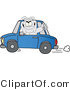 Vector Illustration of a Cartoon Bulldog Mascot Waving and Driving a Blue Car by Mascot Junction