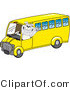 Vector Illustration of a Cartoon Bulldog Mascot Waving and Driving a School Bus by Mascot Junction