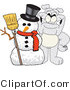 Vector Illustration of a Cartoon Bulldog Mascot with a Christmas Snowman by Mascot Junction