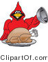 Vector Illustration of a Cartoon Cardinal Mascot Serving a Thanksgiving Turkey by Mascot Junction