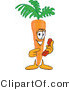 Vector Illustration of a Cartoon Carrot Mascot Pointing to a Red Telephone by Mascot Junction