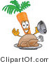Vector Illustration of a Cartoon Carrot Mascot Serving a Cooked Thanksgiving Turkey Bird in a Platter by Mascot Junction