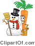 Vector Illustration of a Cartoon Carrot Mascot Standing by a Snowman by Mascot Junction