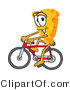 Vector Illustration of a Cartoon Cheese Mascot Bicycling - Royalty Free Vector Illustration by Mascot Junction