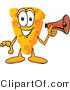 Vector Illustration of a Cartoon Cheese Mascot Holding a Red Bullhorn Megaphone and Preparing to Make an Announcement by Mascot Junction