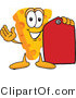 Vector Illustration of a Cartoon Cheese Mascot Holding a Red Clearance Sales Price Tag by Mascot Junction