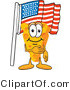 Vector Illustration of a Cartoon Cheese Mascot Pledging Allegiance to the American Flag by Mascot Junction