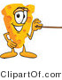 Vector Illustration of a Cartoon Cheese Mascot Using a Pointer Stick and Pointing to the Right by Mascot Junction