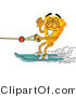 Vector Illustration of a Cartoon Cheese Mascot Water Skiing - Royalty Free Vector Illustration by Mascot Junction