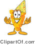 Vector Illustration of a Cartoon Cheese Mascot Wearing a Party Hat - Royalty Free Vector Illustration by Mascot Junction