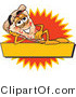 Vector Illustration of a Cartoon Cheese Pizza Mascot Reclining on a Blank Yellow and Orange Label by Mascot Junction