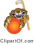 Vector Illustration of a Cartoon Cheetah Mascot Grabbing a Hockey Ball by Mascot Junction