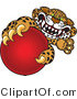 Vector Illustration of a Cartoon Cheetah Mascot Grabbing a Red Ball by Mascot Junction