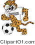 Vector Illustration of a Cartoon Cheetah Mascot Playing Soccer by Mascot Junction