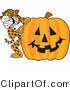 Vector Illustration of a Cartoon Cheetah Mascot with a Halloween Pumpkin by Mascot Junction