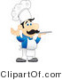 Vector Illustration of a Cartoon Chef Mascot in a Blue Shirt, Holding a Platter by Mascot Junction