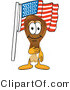 Vector Illustration of a Cartoon Chicken Drumstick Mascot Pledging Allegiance to an American Flag by Mascot Junction