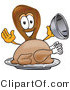 Vector Illustration of a Cartoon Chicken Drumstick Mascot Serving a Thanksgiving Turkey on a Platter by Mascot Junction