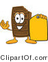 Vector Illustration of a Cartoon Chocolate Mascot Holding a Yellow Sales Price Tag by Mascot Junction