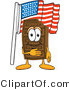 Vector Illustration of a Cartoon Chocolate Mascot Pledging Allegiance to an American Flag by Mascot Junction