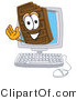 Vector Illustration of a Cartoon Chocolate Mascot Waving from Inside a Computer Screen by Mascot Junction