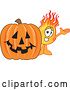 Vector Illustration of a Cartoon Comet Mascot by a Halloween Jackolantern Pumpkin by Mascot Junction